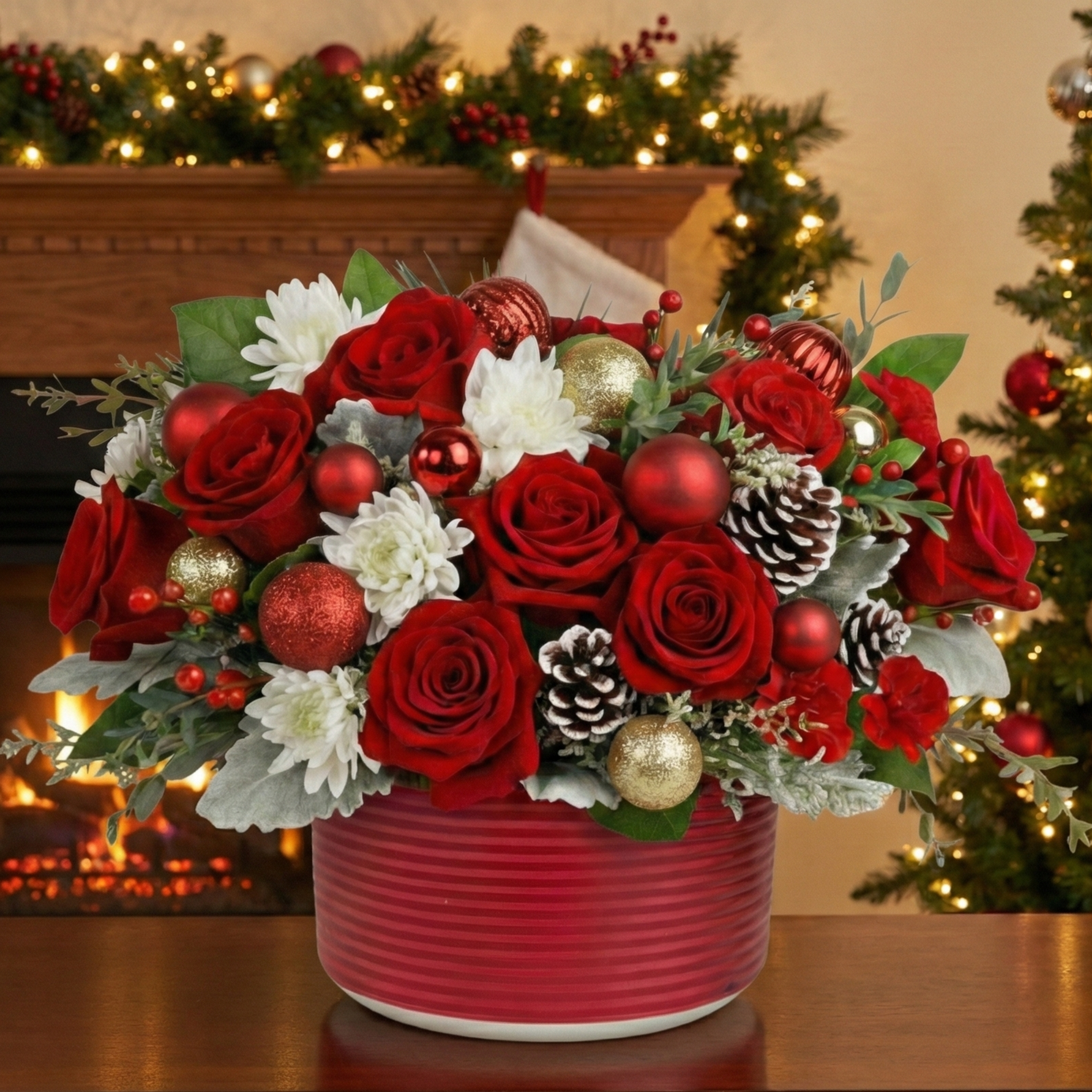 Holiday Hearth Rose Centerpiece