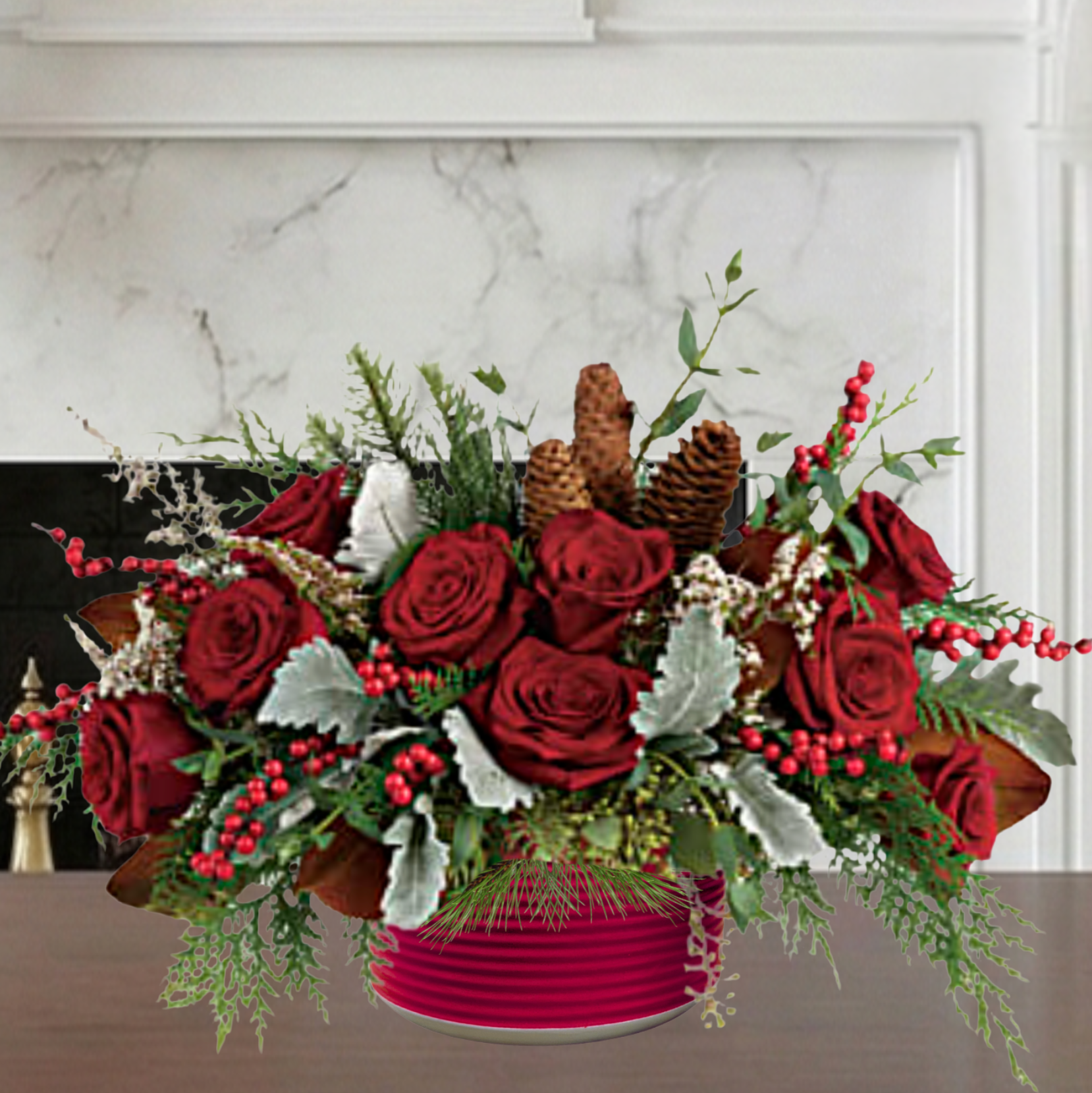 teleflora's Crimson Winter Rose Centerpiece
