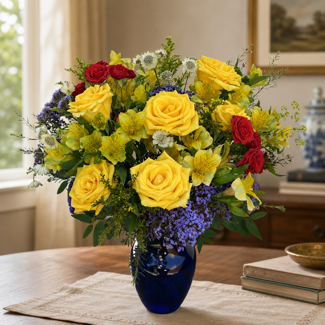 Golden Ruby Vase Arrangement