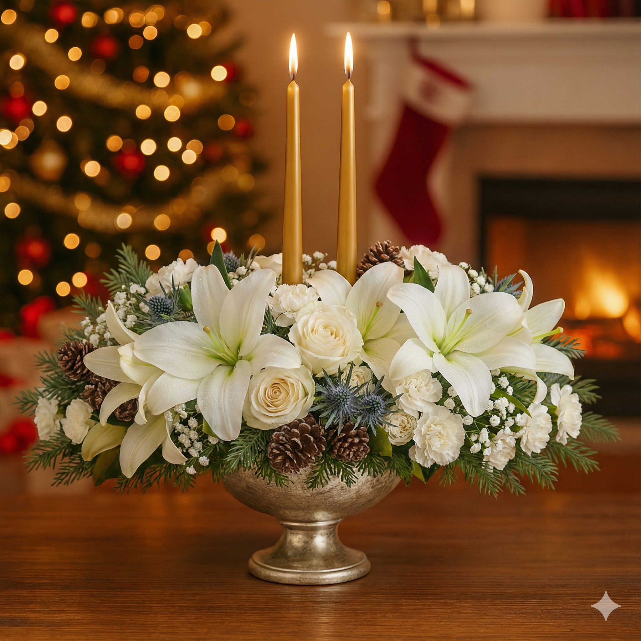 Holiday Fireside Lily Centrepiece