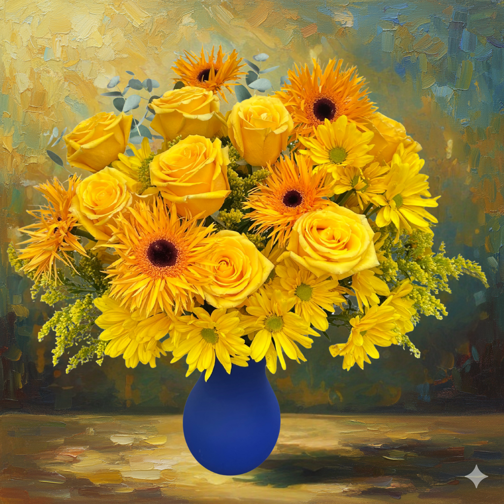 Golden Sunrise in Blue Vase